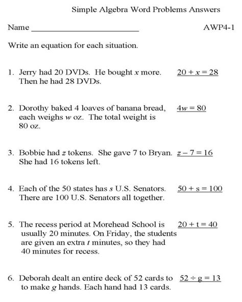 Bluebonkers Algebra Word Problems P1 Solution Free Printable Math Practice Worksheets