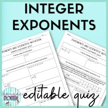 Integer Exponents Editable Quiz by Robin Cornecki - Round Robin Math