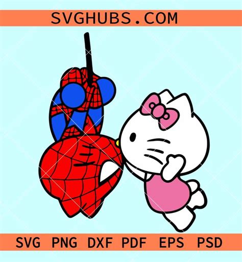 Spiderman Kissing Hello Kitty Svg Spiderman Kissing Kitty Svg Hello