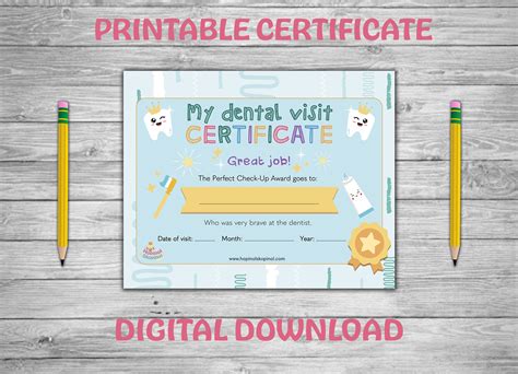 Printable Certificate Dental Visit Certificate - Etsy