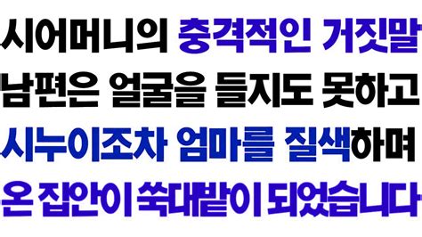 실화사연 시어머니의 충격적인 거짓말에 온 집안이 쑥대밭이 되었습니다ㅣ라디오드라마ㅣ사이다사연ㅣ YouTube