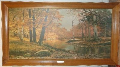 1965 ROBERT WOOD PAINTING "AUTUMN BRONZE" LARGE 52X29 WITH FRAME ...