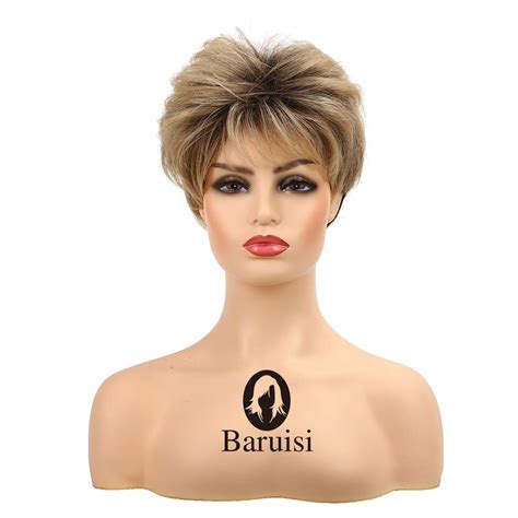 Baruisi Short Pixie Cut Wigs For Women Blonde Synthetic Layered Hair