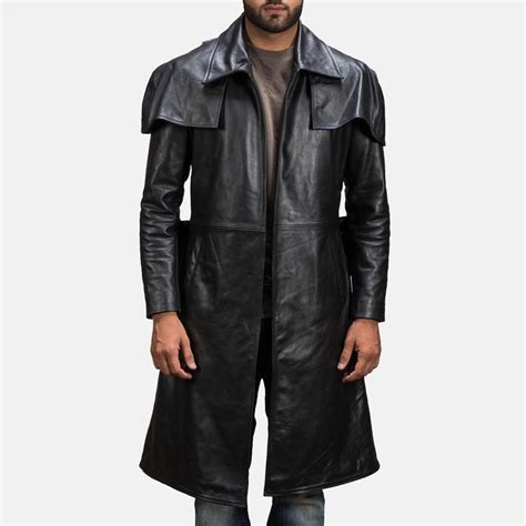 Classic Black Leather Duster Leather Jacket Black Mens Black Leather