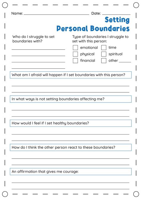 Boundary Setting Worksheets Boundaries Unhealthy Healthy Fam