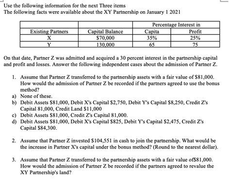 Solved Show Me The Steps To Solve Assume That Partner Z Chegg