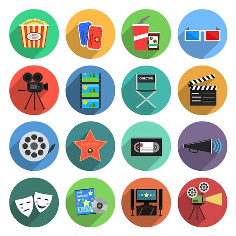 Movie Icons Flat Set Premium Vector