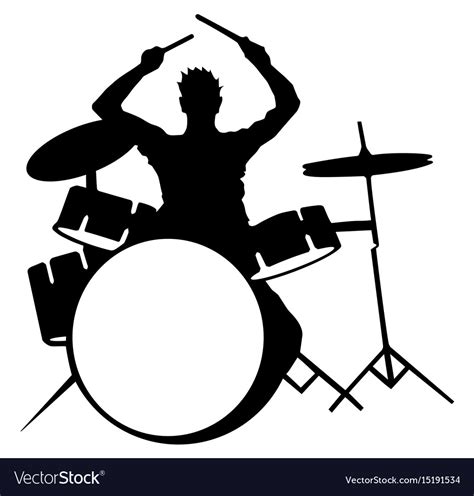 Silhouette Of Drummer Playing Drums On White Vector Image