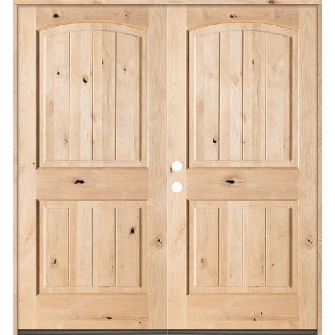 Modern Farmhouse Knotty Alder Arch Top Wood Double Door Krosswood