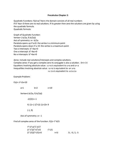 Precalculus Chapter 2 Quadratic Functions Precalculus Chapter 2 Quadratic Functions F X