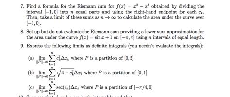 Solved Find A Formula For The Riemann Sum For Fx X2 −