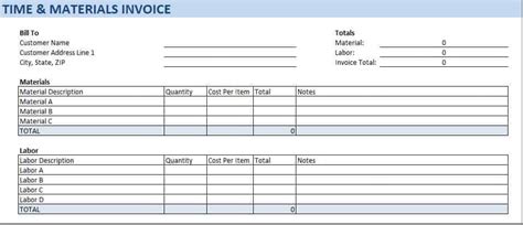 Time And Material Invoice Template | DocTemplates