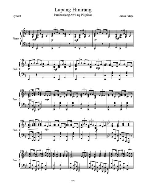 Lupang Hinirang Sheet Music For Piano Solo