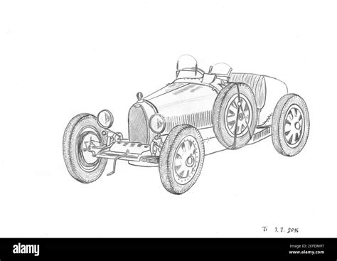 vintage car, classic oldtimer, manual pencil drawing Stock Photo - Alamy