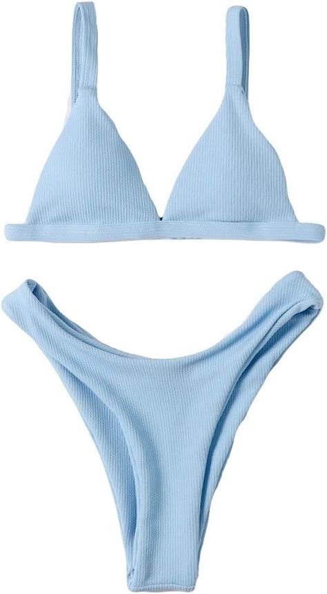 Fshinging Ropa Interior De Dos Piezas Bikini Sexy De Color Puro Cuello En V Cintura Baja