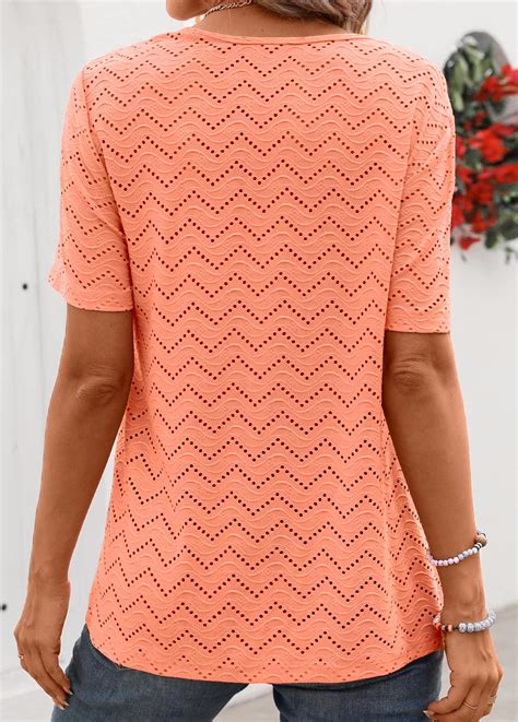 Orange Tuck Stitch Short Sleeve Round Neck T Shirt Modlily Usd