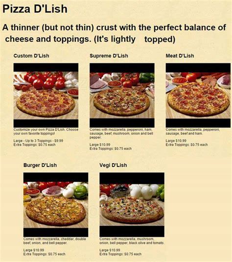 Menu at Mr Jim's Pizza restaurant, Spring