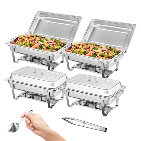 Vevor 4 Pack Rectangle Chafing Dish Set With Full Size 8qt Pan Frame