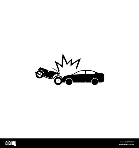 Motorcycle Hits Car Crash Flat Vector Icon Simple Solid Symbol