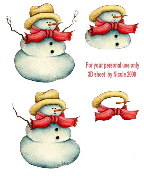 Three Snowmen With Hats And Scarfs On Their Heads One Wearing A Red