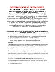 A2 CLV Docx INVESTIGACION DE OPERACIONES ACTIVIDAD 2 FORO DE