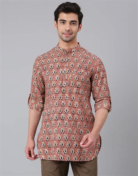 Buy Cotton Printed Slim Fit Short Kurta For Men Online At Fabindia