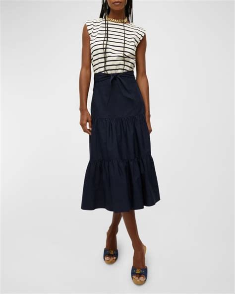 Veronica Beard Pazila Striped Tiered A Line Midi Dress Neiman Marcus