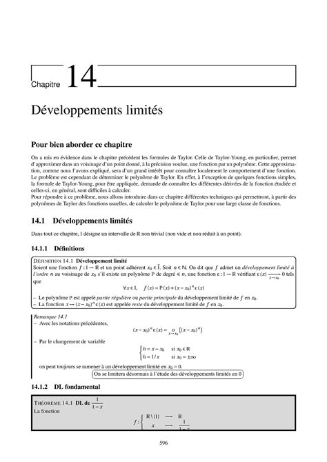 Cours Math Mpsi Chapitre 14 Développements Limités Pour Bien Aborder Ce Chapitre On A Mis En