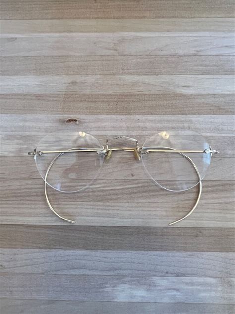 Vintage S Bausch Lomb K Art Deco Engraved Rimless Panto