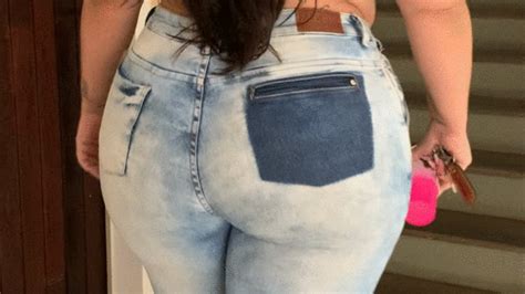 Hot Black Haired Brazil Thatty Shows Her Curves In Skintight Light Blue Washed Jeans On High