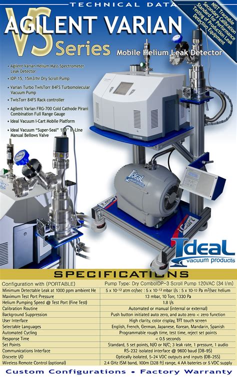 Ideal Vacuum Agilent Vs Mobile Cart Helium Mass Spectrometer Leak