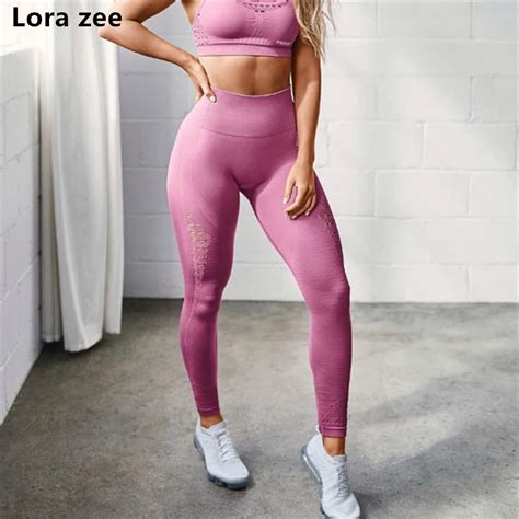 New Energy Seamless Yoga Pants Pink Workout Gym Pants For Women Hollow