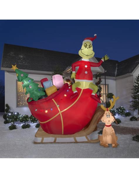 Grinch Max in Sled Airblown Christmas Decoration