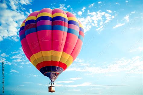 Colorful Hot Air Balloon Flying On Sky Travel And Air Transportation