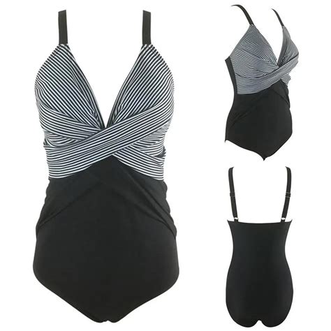 Frauen Sexy V Ausschnitt Ein St Ck Draht Freies Padded Striped Print Bikini Schwimmen Pool