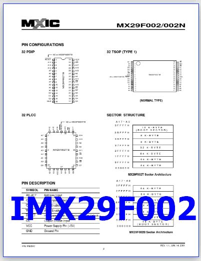 IMX29F002 PDF Datasheet - 2M-BIT [256K x 8] CMOS Flash Memory