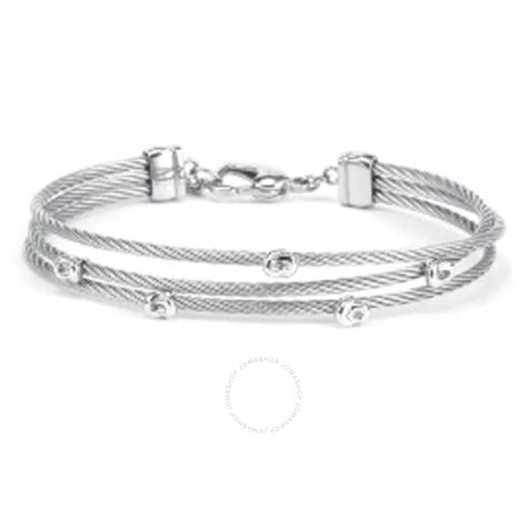 Charriol Malia White Topaz Stainless Steel Cable Bangle With Extension