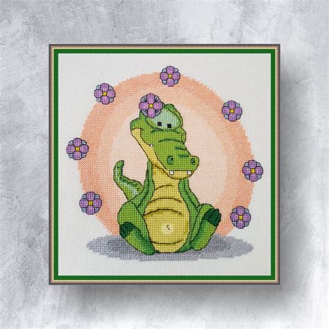 Cute Crocodile With Flowers Cross Stitch Pattern Pdf Instant Etsy