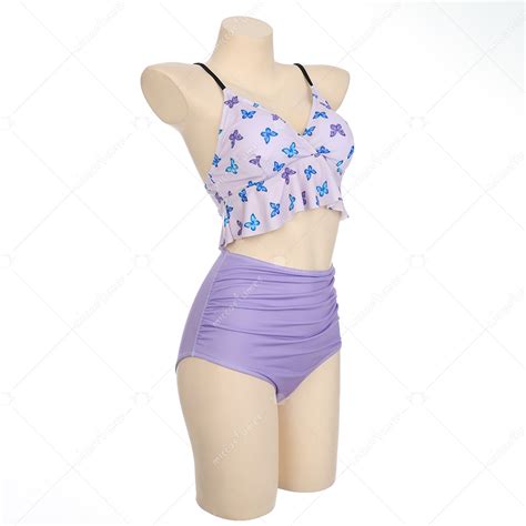 Women Two Piece Swimwear Butterfly Prints Ruffle Hem Bikini Bathing Suit Bikini Set For Sale