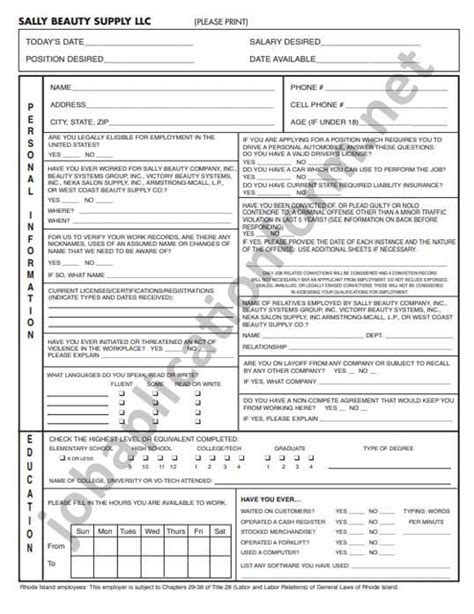 Sally Beauty Supply Application Form Printable Pdf Sally Beauty