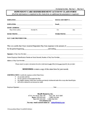 Fillable Online Oru Dependent Care Reimbursement Account Claim Form