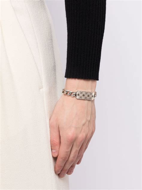 Gucci GG Engraved Silver Bracelet Farfetch