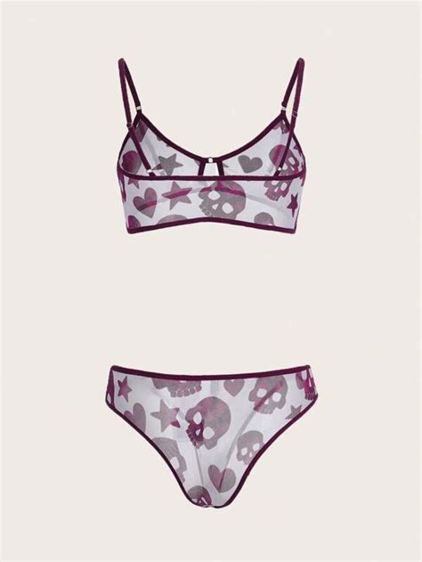 Romwe X Maryam Alam Skull Star Print Mesh Lingerie Set Shein Uk