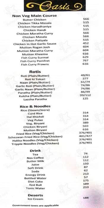 Menu at Bohemian, Pune, Club Oasis