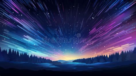 An Illustration of a Night Sky with Stars and a Forest Stock ...