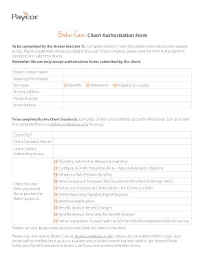 Fillable Online Broker Care Client Authorization Form Paycor Fax Email