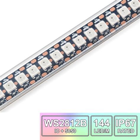 Fita Leds Rgb Endereçável 5v Ws2812b 144 Led M Fundo Preto Ip67