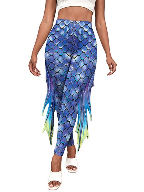 Iefiel Womens Halloween Mermaid Costume Shiny Fish Scales Leggings