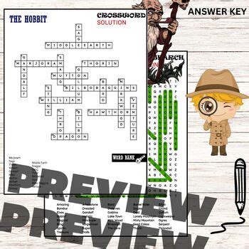 The Hobbit Novel Vocabulary Study Worksheets Word Search Crossword