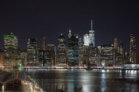 New York Skyscrapers at Night from Brooklyn Heights Stock Image - Image ...